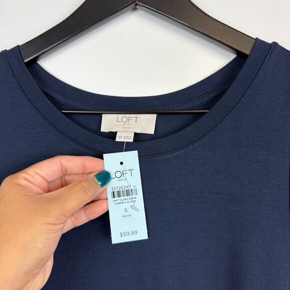 NWT LOFT Sleeveless A-Line Mini Dress Navy Blue Stretch - PS Petite Small - Picture 3 of 8